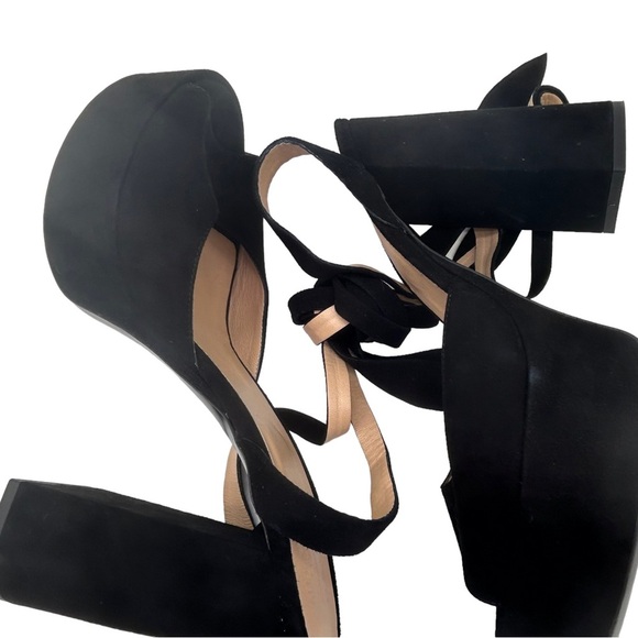 ALEX RIVIERE X MANEBI Bellini Suede Black Platform Sandals Tie-Up Shoes - Picture 8 of 10